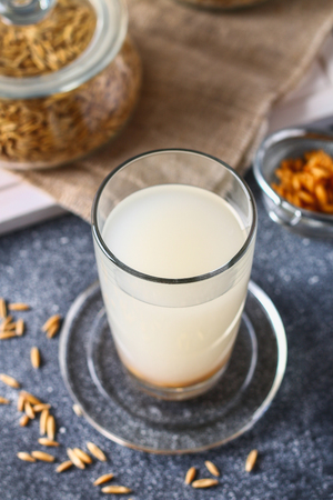 Broth, infusion of oat grains. Oat kvass, jelly is a healthy drinkの写真素材