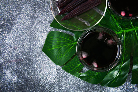 Chicha morada - drink in the Andean areas of Peru. Chicha morada is made from purple cornの写真素材