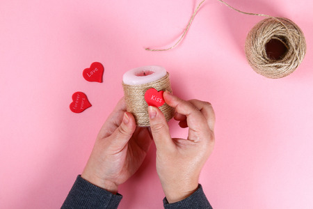 Diy. Candle for Valentine's Day. Decor with your own hands for February 14 from candles, twine and...