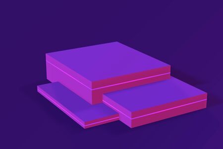 Neon empty podium, product platform. 3d render, illustration Violet colorの写真素材