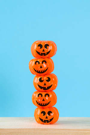 Halloween holiday concept with pumpkin decor on wooden table. Sale time.の写真素材