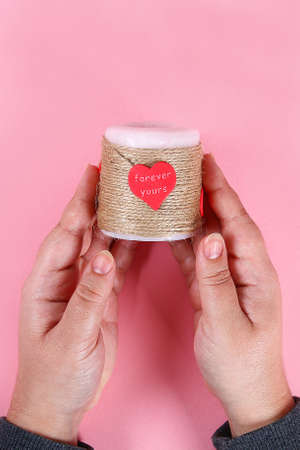 Diy. Candle for Valentines Day. Decor with your own hands for February 14 from candles, twine and...