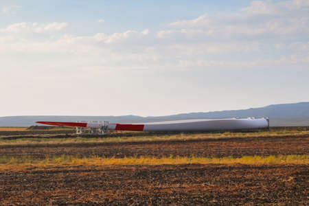 Wind Turbine parts ready for assembly. wind turbine blade. Alternative energy.