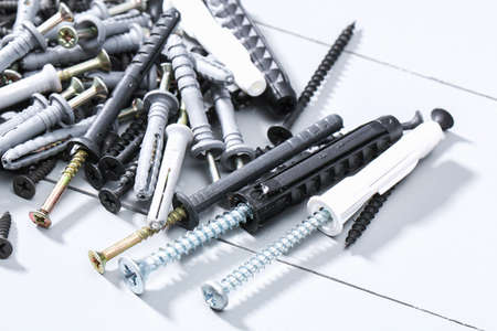 Black iron screws, dowel nails for wood, concrete. Fasteners and hardware.