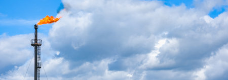 A torch burning associated gas. Gorenje surplus during production in the gas and oil industry.の写真素材