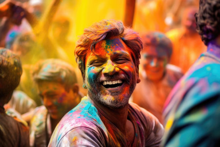 A joyful man in paint. Holi Festival of colors.の素材