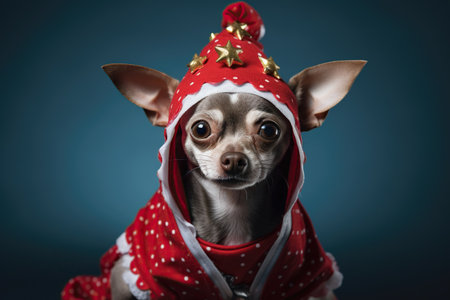 A dog in a Santa Claus Christmas costume. Christmas concept.の素材