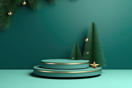 platform for product presentation. Christmas round podium with copy space.の素材