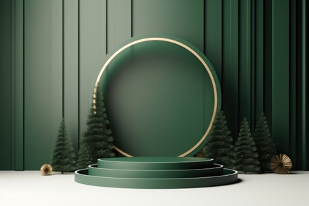 platform for product presentation. Christmas round podium with copy space.の素材