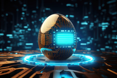 Techno egg. Cybernetic electronic egg of the future. Happy Easter.の素材