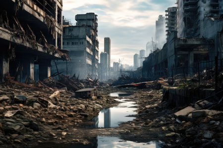 Ruins of the city. The consequences of disaster, war, destruction.の素材