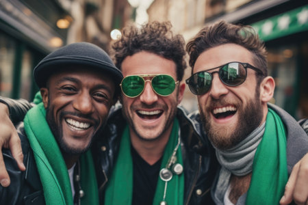 A group of friends celebrates St. Patricks Day.の素材