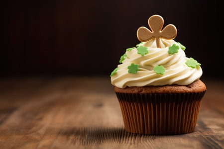 Cupcake with green cream and clover for St. Patricks Day.の素材