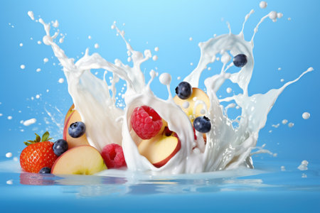 Splash of milk and fruit. Milkshake. Smoothie.の素材