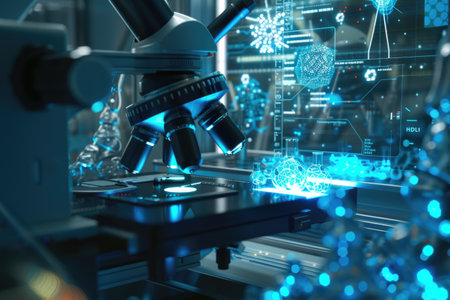 Advanced Microscopy and DNA Helix Visualization in High-Tech Laboratory Environment AIの素材