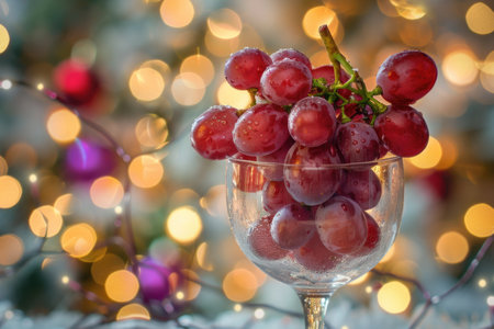 The Spanish New Year's tradition involves eating 12 grapes at midnight, one for each stroke of the clock. This is believed to bring good luck for each month of the coming year. A.I.の素材