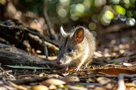 Australian bandicoot in natural habitat amongst forest foliageの素材