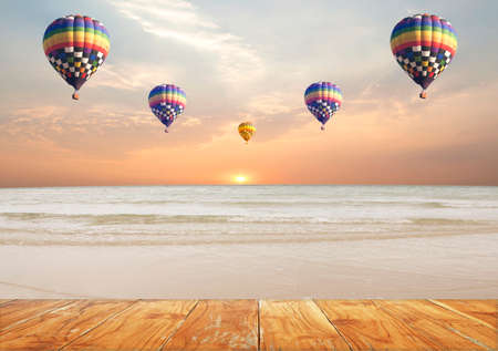 Ballooning  dawn sky morning sun, the sea beach.の写真素材