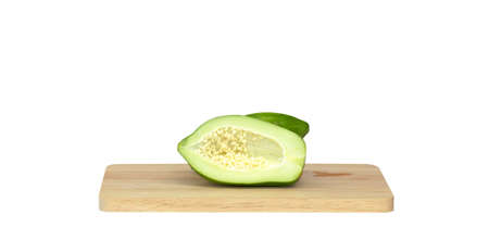Raw papaya on white backgroundの写真素材
