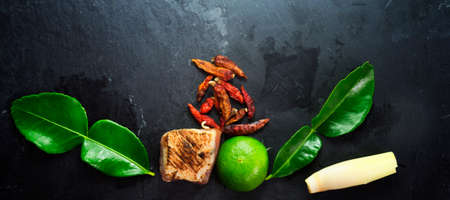 Lime pork, black background foodの写真素材