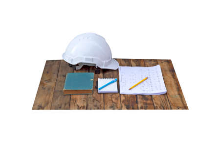  Engineer cap on wood  background  industrialの写真素材