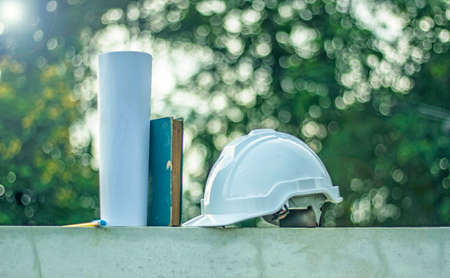  Engineer cap background bokeh green natureの写真素材