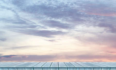 Beautiful sky landscape and wooden floorsの写真素材