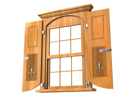Wooden window with doors - low angleの写真素材