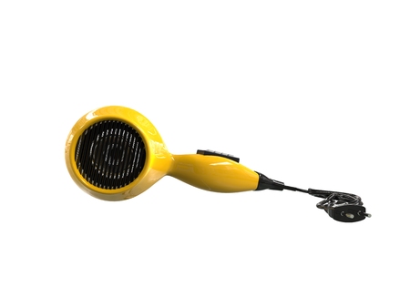 Classic yellow hairdryer - front view - isolatedの写真素材