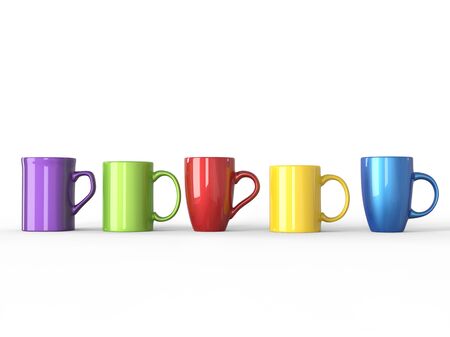 Mugs in various shapes and colorsの写真素材