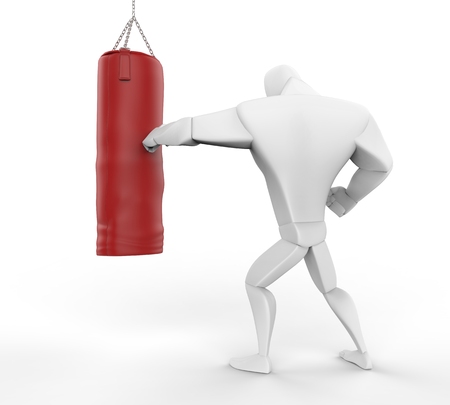 3D Boxer Training on red heavy bagの写真素材