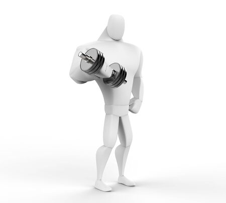 3D Strong Character lifting a dumbell - isolated on white background.の写真素材