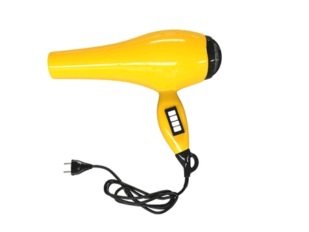 Classic yellow hairdryer, side viewの写真素材