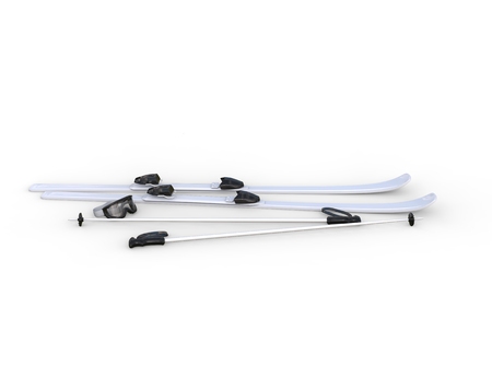 Skis and ski poles on white background, ideal for digital and print design.の写真素材