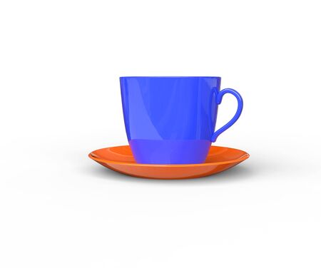 Blue Coffee Cup with Orange Saucerの写真素材