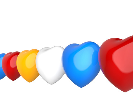 Colorful hearts in a rowの写真素材
