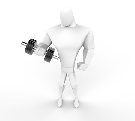3D Character lifting a dumbell -  top view.の写真素材