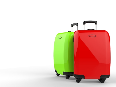 Green and red suitcasesの写真素材