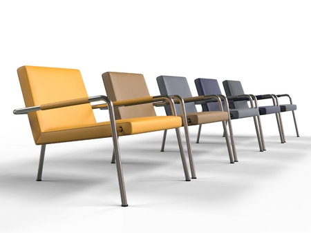 Pastel colored armchairs - side viewの写真素材