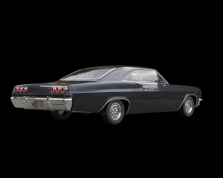 Black classic muscle car on black background - back viewの写真素材