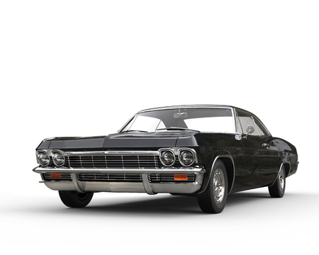Classic muscle black car - headlights studio shotの写真素材