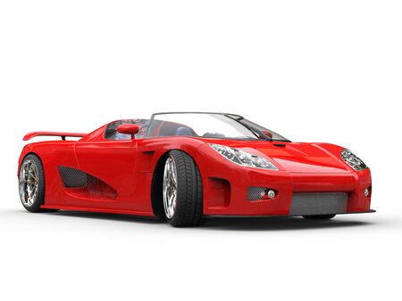 Bright red sports car on white background - left viewの写真素材