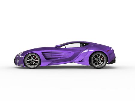 Purple metallic supercar - side viewの写真素材