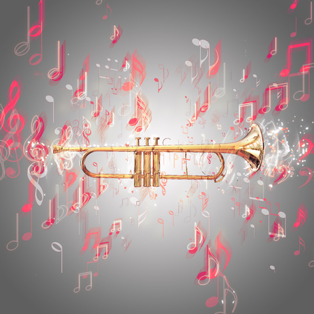 Trumpet and music notesの写真素材