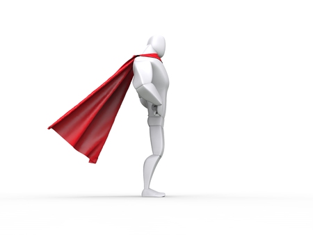 Superhero guy with red cape - side viewの写真素材