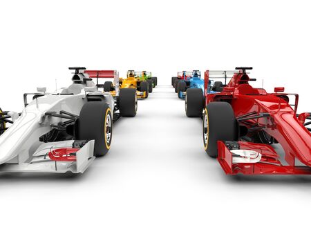 Formula racing cars - red and white in the front rowの写真素材