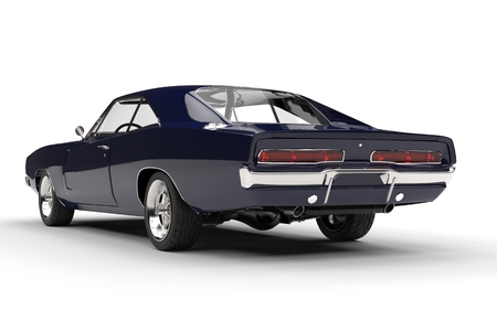 Dark blue vintage muscle car - tail view.の写真素材