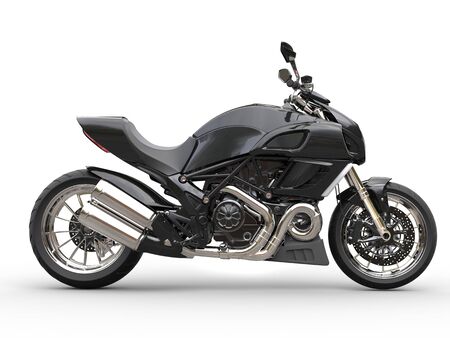 Black sports motorcycle - side view - isolated on white backgroundの写真素材