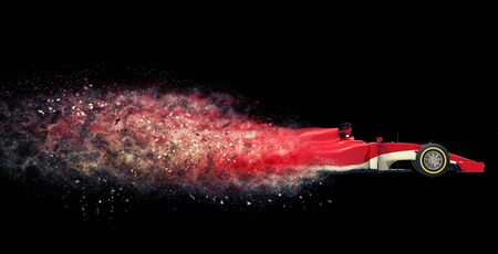 Disintegration of a car - on black backgroundの写真素材