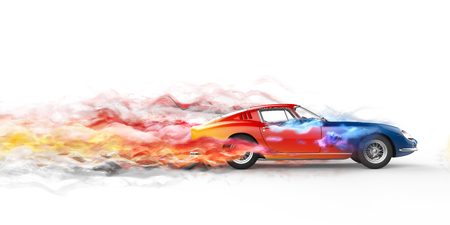 Colorful vintage car - color speed smoke trailsの写真素材